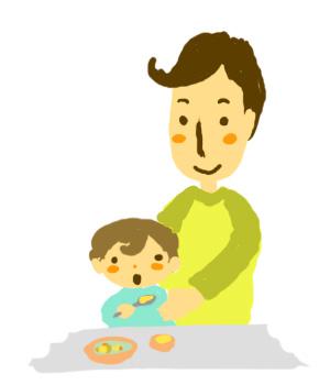 子の食事の世話をする父親