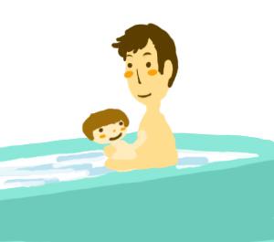 子と入浴する父親